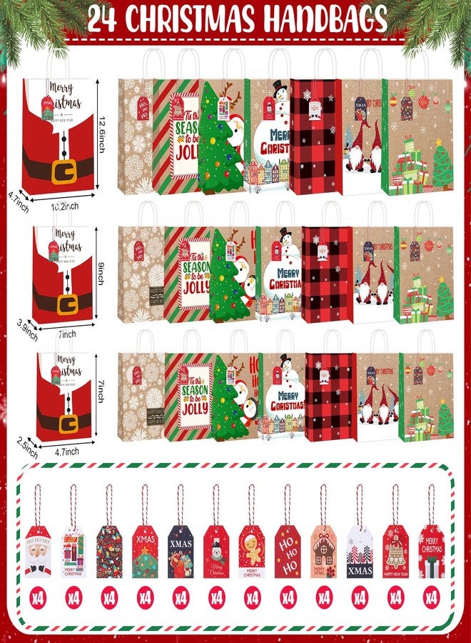 اياستي مجموعة إيستي المكونة من 24 قطعة من أكياس هدايا عيد الميلاد، أكياس هدايا كرافت مزينة بـ 48 ملصقًا، 3 أحجام، أكياس حلوى وهدايا عيد الميلاد لتزيين حفلات عيد الميلاد وتغليف هدايا الشتاء، لوازم الحفلات - Image 3